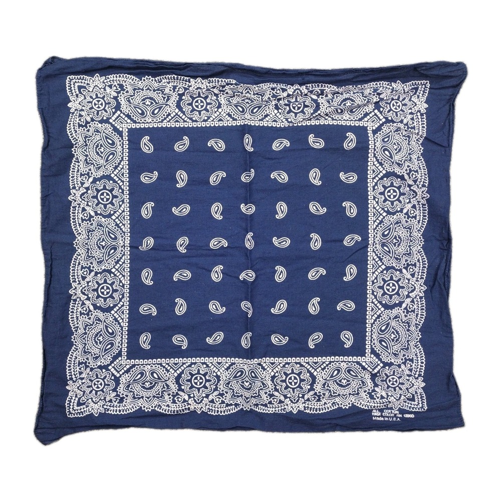 VTG 80's 90's Blue Western Bandana  All Cotton USA Biker Rockabilly Cowboy Hank